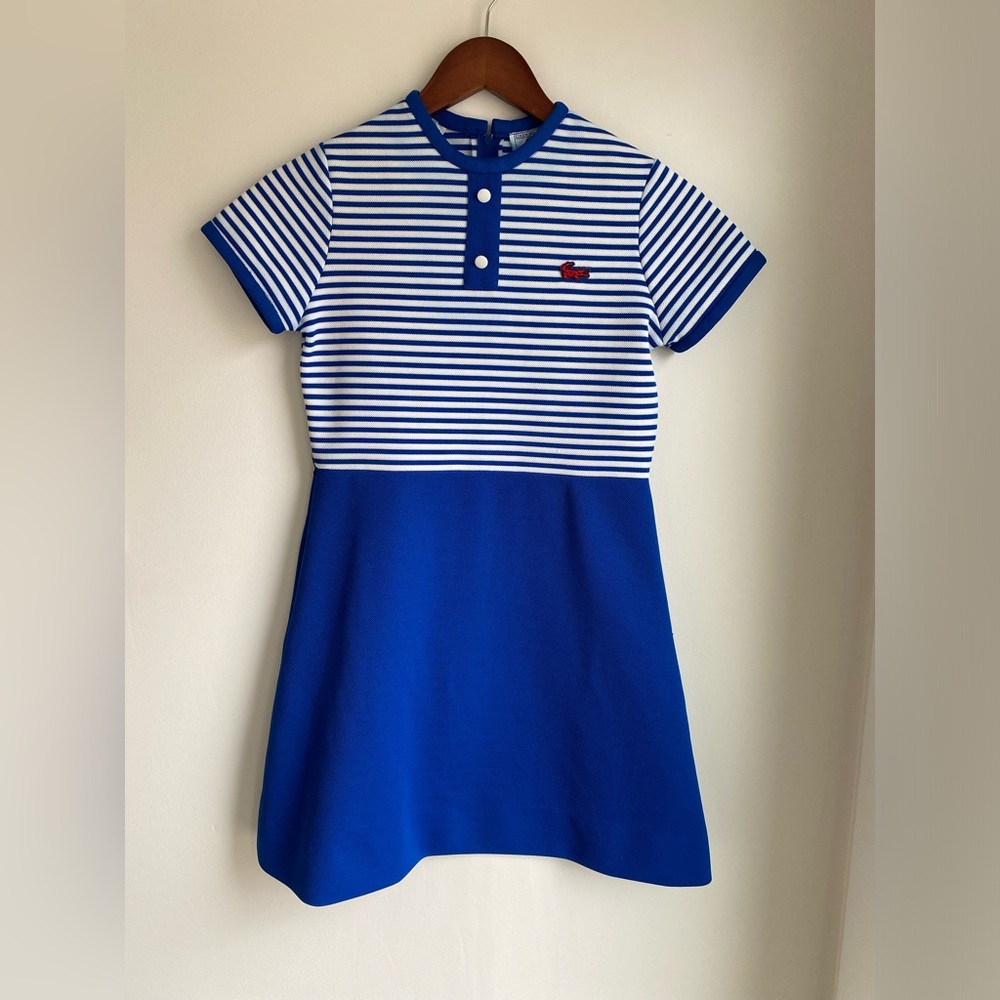 LACOSTE VINTAGE 1950’S 60’s Blue and White Dress Size 14 Fits 6 or Medium